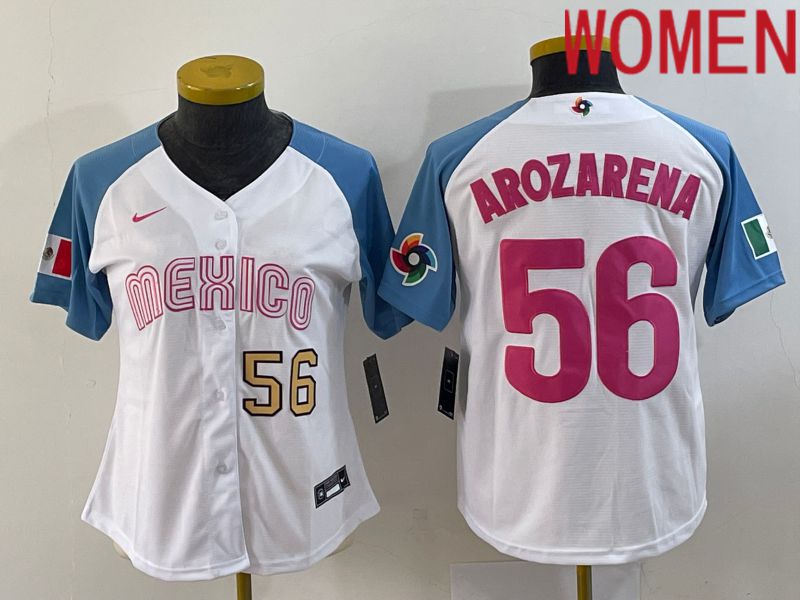 Women 2023 World Cub Mexico #56 Arozarena White Nike MLB Jersey7